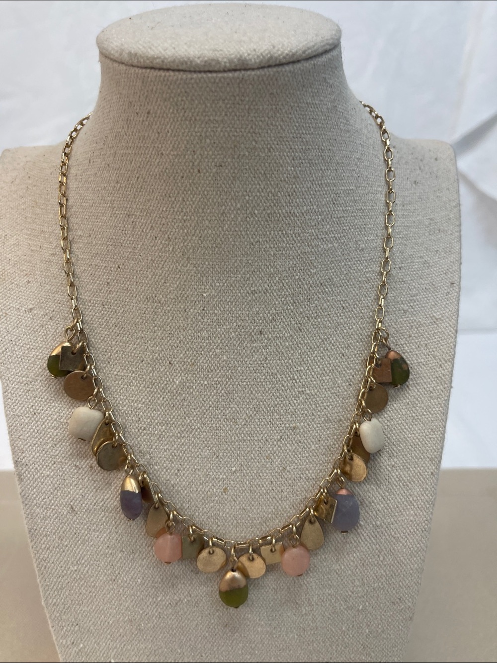 Universal Thread necklace honey topaz, lilac, green agate, and peach moonstone